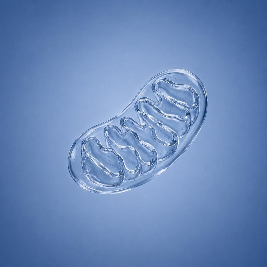 Illustration of a mitochondrion representing cellular health and longevity research