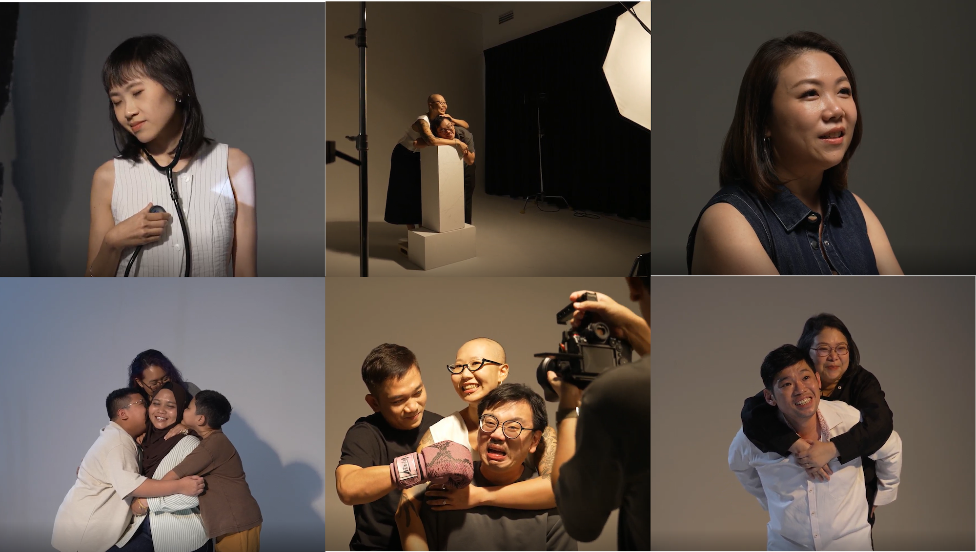 Behind-the-scenes portraits of young women affected by breast cancer and their supporters for the Faces of Courage photo exhibition