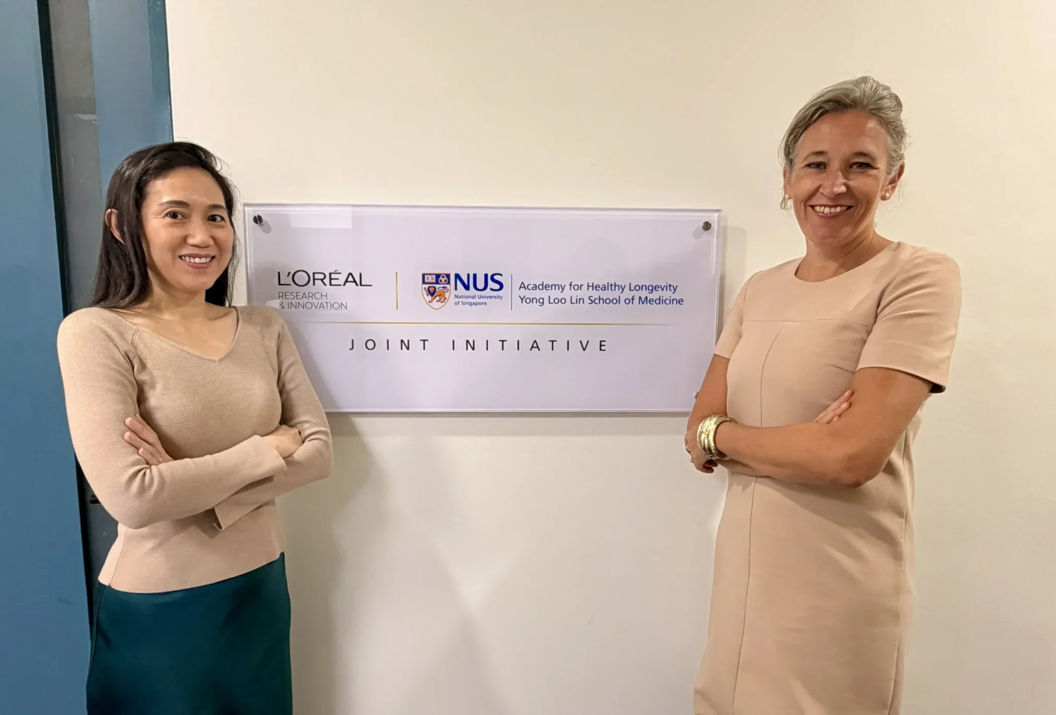 Dr Angeline Tay and Professor Andrea Maier outside the joint laboratory at the Healthy Longevity Clinical Trial Centre